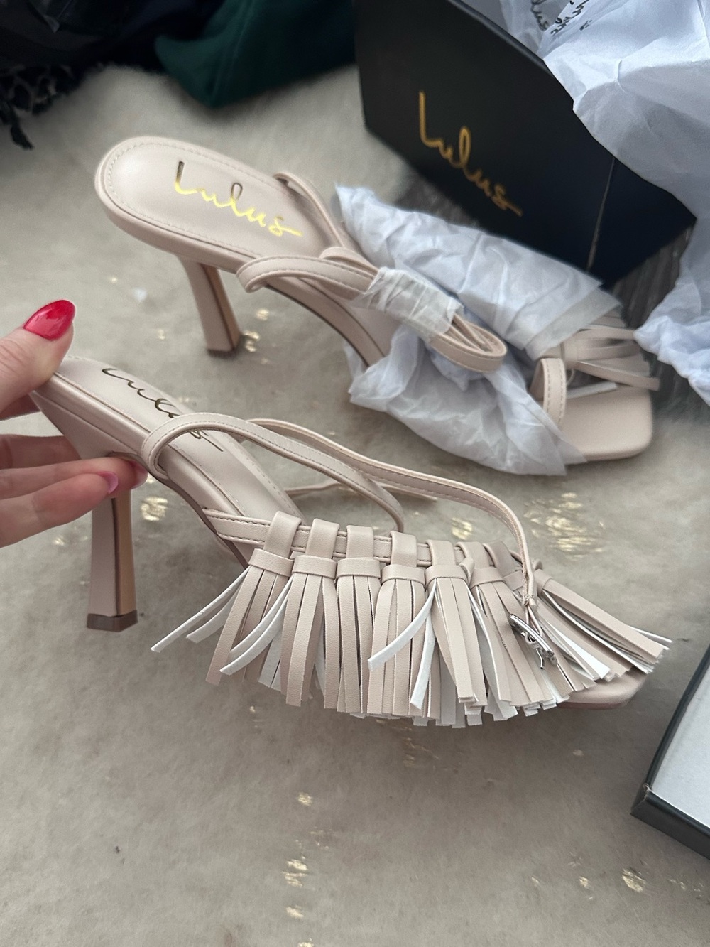 Vika Bone Fringe Ankle Strap High Heel Sandals - Picture 7 of 8